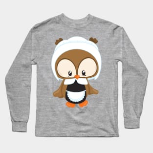 Thanksgiving Owl, Brown Owl, Pilgrim Bonnet Long Sleeve T-Shirt